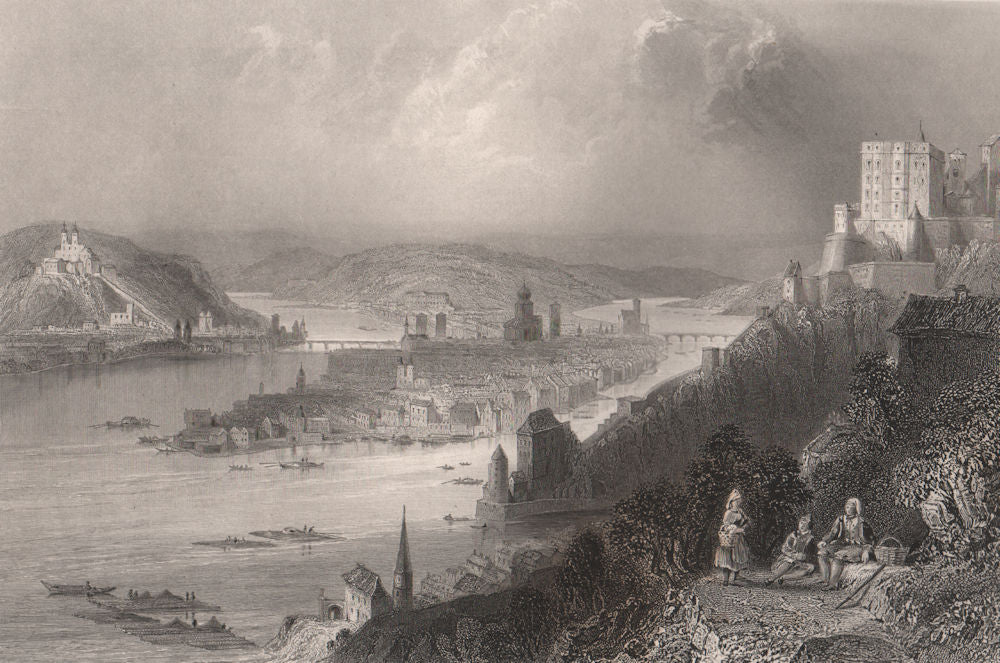 Confluence of the rivers Inn & Danube at Passau, Bavaria. Donau. BARTLETT 1840